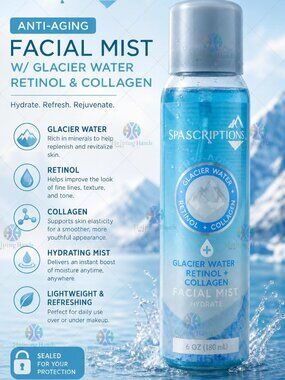 SpaScriptions Anti-Aging Facial Mist W/ Glacier Water Retinol & Collagen Sealed